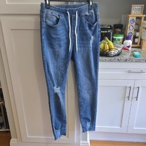 SHEIN Women's  Ripped Blue Skinny Jeans